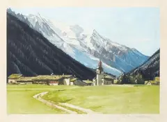Argentière et le Mont Blanc by Charles-Henri Contencin, Aquatinte en couleur, sold Apr 2018