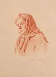 Portrait de femme au fichu by Alphonse Moutte, Sanguine, sold Apr 2018