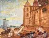 Vue d'un palais, Bénarès, Indes by André Maire, Fusain et gouache sur papier, sold Apr 2018