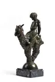 Enfant monté sur une chèvre postée sur une demi-sphère by Jean Théodore Delabassé, Bronze à patine brune, sold Apr 2018