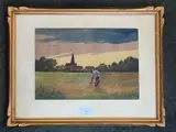 Moissoneur au coucher du soleil by François Joseph Girot, Gouache, aquarelle et pastel, sold Mar 2018