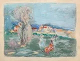 Paysage animé by Michel Kikoine, Aquarelle et gouache sur papier, sold Mar 2018