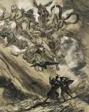 Scène mythologique. (projet d’illustration) by Edy Legrand, Encre de Chine et rehauts de gouache blanche, sold Mar 2018