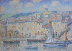 Port Méditerranéen by Anna Boch, Aquarelle et pastel sur papier, sold Mar 2018