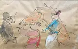 Aux courses by Charles Lapicque, 1950, Plume et encre de Chine, aquarelle et rahuats de gouache blanche, sold Mar 2018