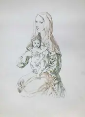 Maternité by Léonard-Tsuguharu Foujita, 1964, Lithographie en couleur signée et numérotée : n°4/100, sold Mar 2018