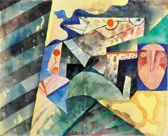 Composition au masque by Jean Clerté, 1990, Aquarelle, sold Mar 2018
