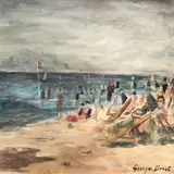 Scène de plage by Georges Binet, Aquarelle gouachée, sold Feb 2018