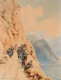 Chasseurs alpins en manoeuvres by Pierre Comba, Aquarelle et rehauts de gouache, sold Dec 2017
