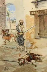 L'embuscade by Antonio Maria Costa Fabresy Costa, 1889, Aquarelle, sold Nov 2017