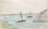 Bateaux dans la crique by Henry Moret, Aquarelle et crayon gras, sold Nov 2017