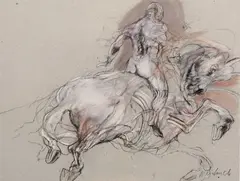 Cavalier by Claude Weisbuch, Crayon noir et pastel, sold Nov 2017