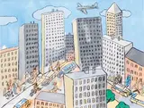 La ville by Antonio Seguí, 1996, Lithographie en couleur, sold Oct 2017