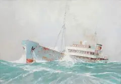 Cargo par mer agitée by Georges Fouillé, Aquarelle gouachée sur papier signée en bas à gauche, sold Oct 2017
