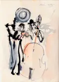 Homme à la contrebasse by Emmanuel Mané-Katz, Aquarelle signée en haut à droite, sold Oct 2017