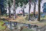 Bords de rivière près du village by Louis Étienne Dauphin, Aquarelle sur carton, sold Jun 2017