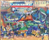 Scène de marché by Alfréd Réth, Technique mixte, huile et collage sur toile, sold Jun 2017