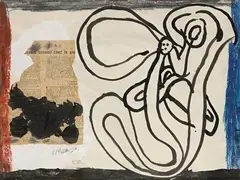 et Wallace TING (1928-2010) Sans titre by Pierre Alechinsky, 1955, Technique mixte double-face: gouache et collage, sold Jun 2017
