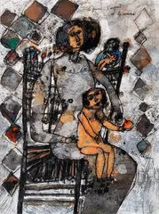 La femme, l'enfant et la pomme by Théo Tobiasse, Gouache, sold May 2017