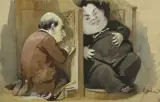 Le Confessionnal, caricature by Eugène Giraud, Aquarelle et rehauts de gouache sur papier, sold May 2023