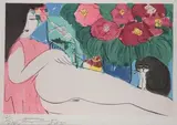 Composition avec femme et fleurs by Walasse Ting, Lithographie, sold May 2023