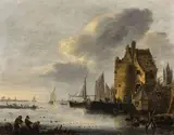 Pêcheurs halant leur filet dans un estuaire by Peter van der Croos, Panneau de chêne, deux planches, non parqueté, sold Mar 2023