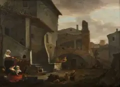 Cour de village animée by Thomas Wyck, Panneau de chêne, deux planches, non parqueté, sold Mar 2023