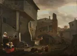 Cour de village animée by Thomas Wyck, Panneau de chêne, deux planches, non parqueté, sold Mar 2023