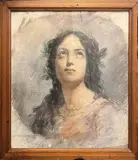 Femme en « extase by Peut-être Hippolyte Victor Sebron, Huile sur toile rehauts de pastel et fusain, sold Mar 2023