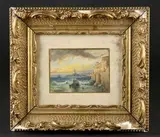 Vue d'un port au coucher de soleil by Vincent Courdouan, Aquarelle et gouache, sold Feb 2023