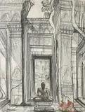 Le Bayon à Angkor by André Maire, 1955, Fusain et sanguine, sold Dec 2022