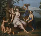 Portrait de jeune femme en Flore avec des putti by Nicolas Colombel, 1698, Toile, sold Nov 2022