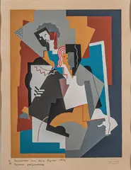 Composition avec deux figures by Albert Gleizes, 1920, Gouache au pochoir, portant le cachet de l'artiste en dans la marge en bas à droite, sold May 2024