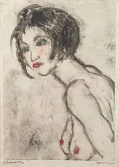 Nu en buste, de profil by Pierre Combet-Descombes, Monotype en trois couleurs, sold May 2024