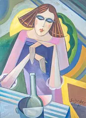 Jeune femme aux yeux clos by Hugo Scheiber, Gouache, sold May 2024