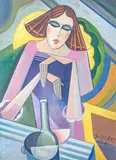 Jeune femme aux yeux clos by Hugo Scheiber, Gouache, sold May 2024