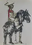 Cavalier espagnol by Bernard Lorjou, Gouache, encre (plume et lavis) et mine de plomb sur papier fort, sold May 2024