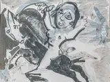 La cavalière by Bernard Lorjou, Aquarelle et encre (lavis) sur carton, sold May 2024
