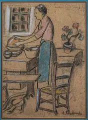 La cuisinière by Auguste Chabaud, Pastel et fusain sur carton, sold May 2024