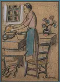 La cuisinière by Auguste Chabaud, Pastel et fusain sur carton, sold May 2024
