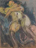Nu endormi aux bas noirs by Pierre Combet-Descombes, 1933, Pastel, fusain et rehauts de craie blanche sur papier contrecollé sur carton, portant la d, sold May 2024