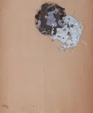 Sans titre, 1964, de la série Bricolages by Carol Rama, Technique mixte, encre, gouache et métal fondu sur papier contrecollé sur panneau, sold May 2024