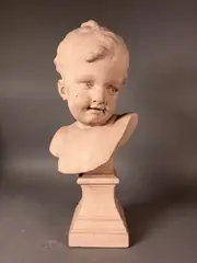 Buste de bébé by Jean-Baptiste Lebroc, Terre cuite signée, sold May 2024