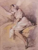 Femme assise sur un lit by Auguste Delierre, Crayon et aquarelle, sold Apr 2024