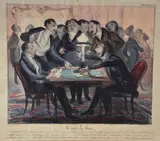 & Charles PHILIPON (1806-1862) La part du Lion (joueurs de cartes). Planche Caricaturana n°22 by Honoré Daumier, Lithographie, épreuve en coloris du temps, sold Dec 2023