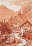 Village de montagne en Haute-Savoie by Henri Fontaine, Encre et aquarelle façon sanguine, sold Dec 2023