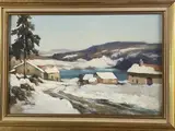 Hameau près d'un lac sous la neige by Émile Wegelin, Gouache signée en bas à gauche, sold Dec 2023