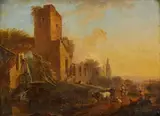 Paysans près d'un moulin à eau by Jean-Baptiste Lallemand, Panneau préparé, sold Oct 2020