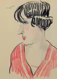 Portrait de femme en rouge by Pierre Belay, Crayon de couleurs, sold Jun 2022