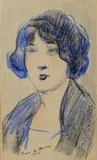 Portrait de femme by Pierre Belay, 1925, Crayon de couleurs, sold Jun 2022